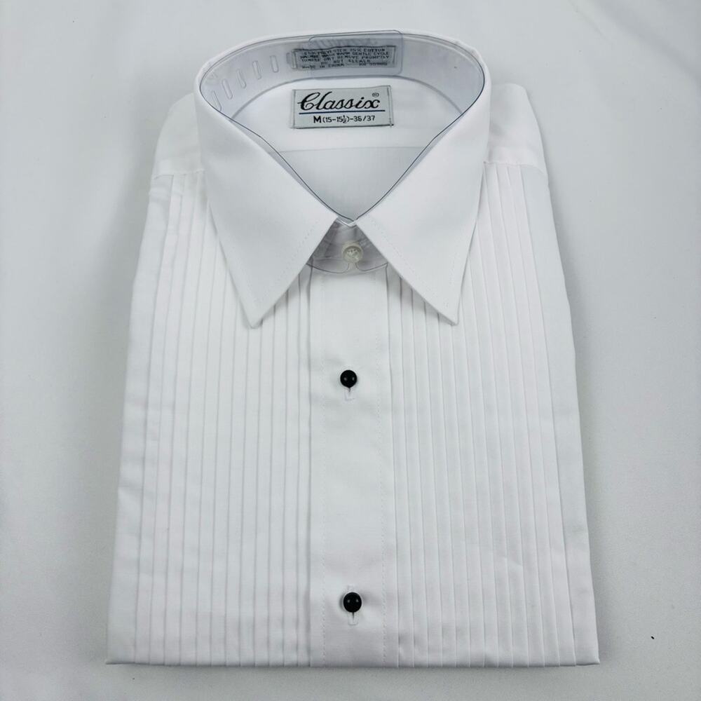 NWT Classix Men White Shirt w Black Buttons Tuxedo Formal Wear, M 15-15.5 36-37